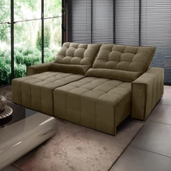 Sofá Retrátil Reclinável Alaska 2,70m Suede Velut Bege Molas no Assento - King House