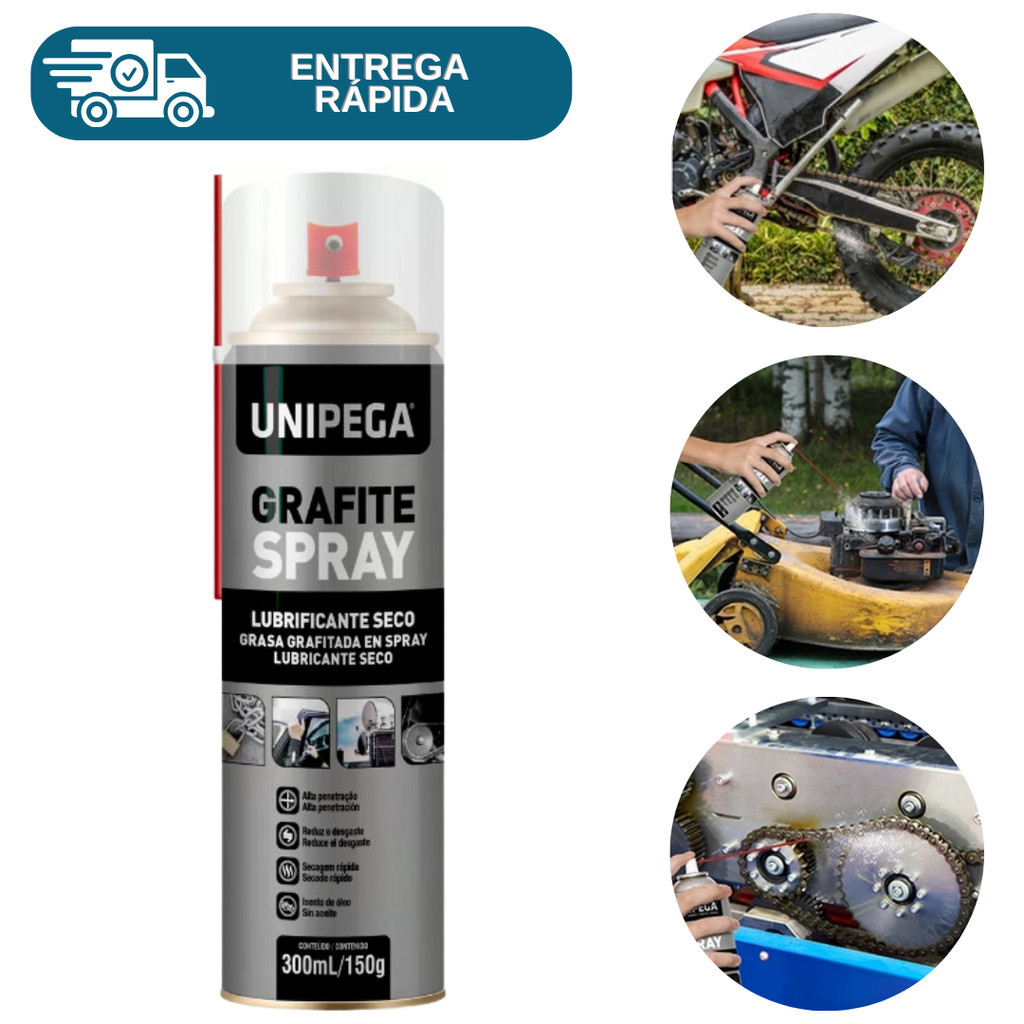 Grafite Spray Lubrificante A Seco 300ml Unipega Para Cadeado Fechadura Portão Corrente Trilho Antena em Oferta na Shopee