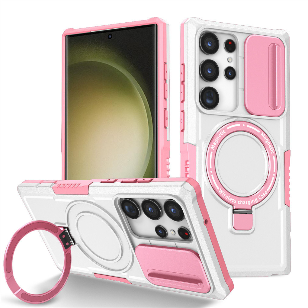 Mulher Homem Porta-Anel À Prova De Choque Deslizante Caixa Magnética Para Samsung Galaxy S24 S23 S22 Ultra Plus S21 FE S20 , [Telefone] Capa Protetora Militar