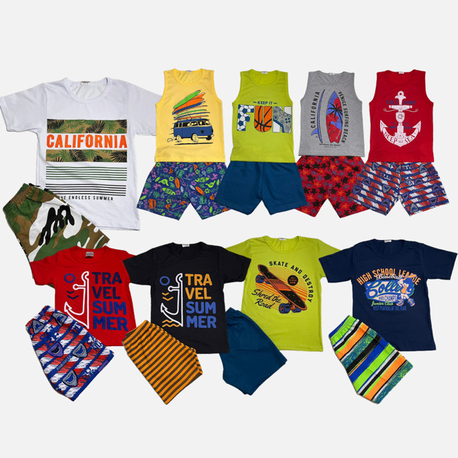 Conjunto de camiseta ou regata com  bermuda meninos verão sortidos