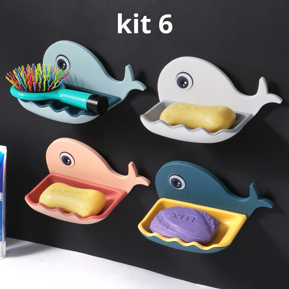 Kit 6 Saboneteiras Banheiro Porta Sabonete Baleia Plastico Abs Luca