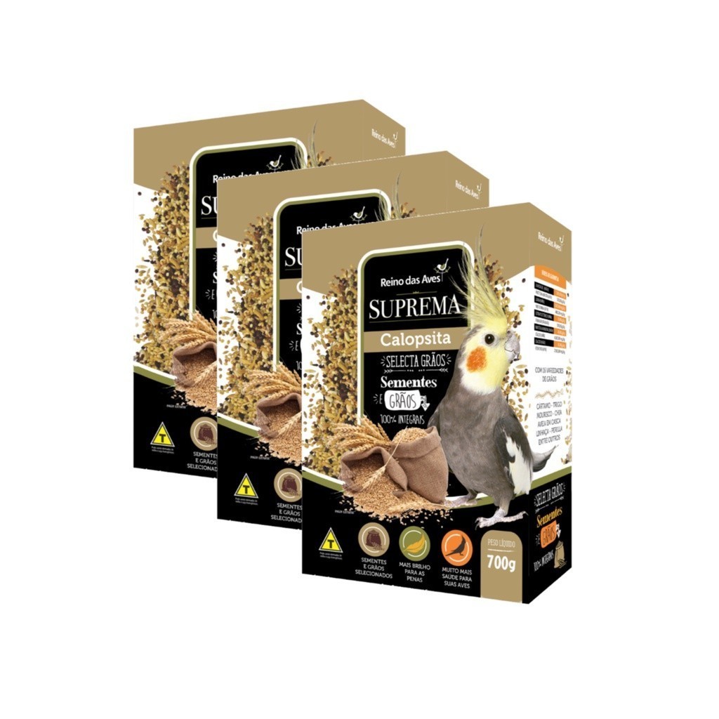 Kit 3un Ração Para Calopsita Suprema 700g Reino Das Aves