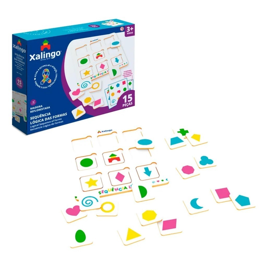 Jogo Sequência Lógica das Formas 15 Peças para Crianças a Partir de 3 Anos Xalingo - 17687 em Oferta na Shopee
