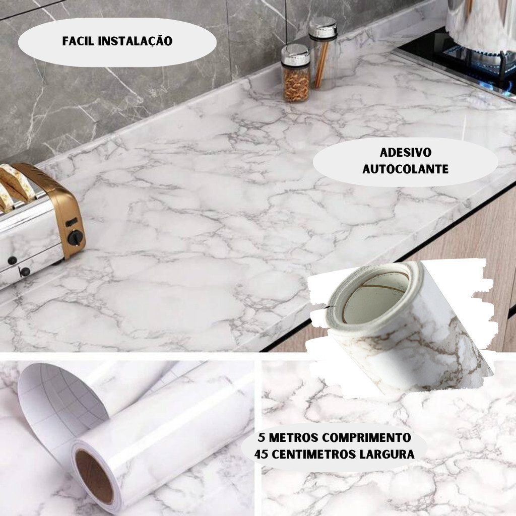 PAPEL DE PAREDE PVC ADESIVO MARMORIZADO CINZA 5MX45CM