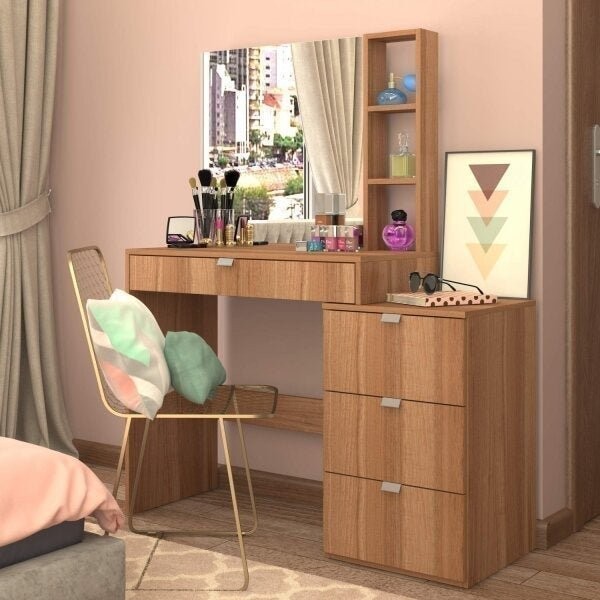 Penteadeira Camarim com Espelho 4 Gavetas Montana - Home & Living
