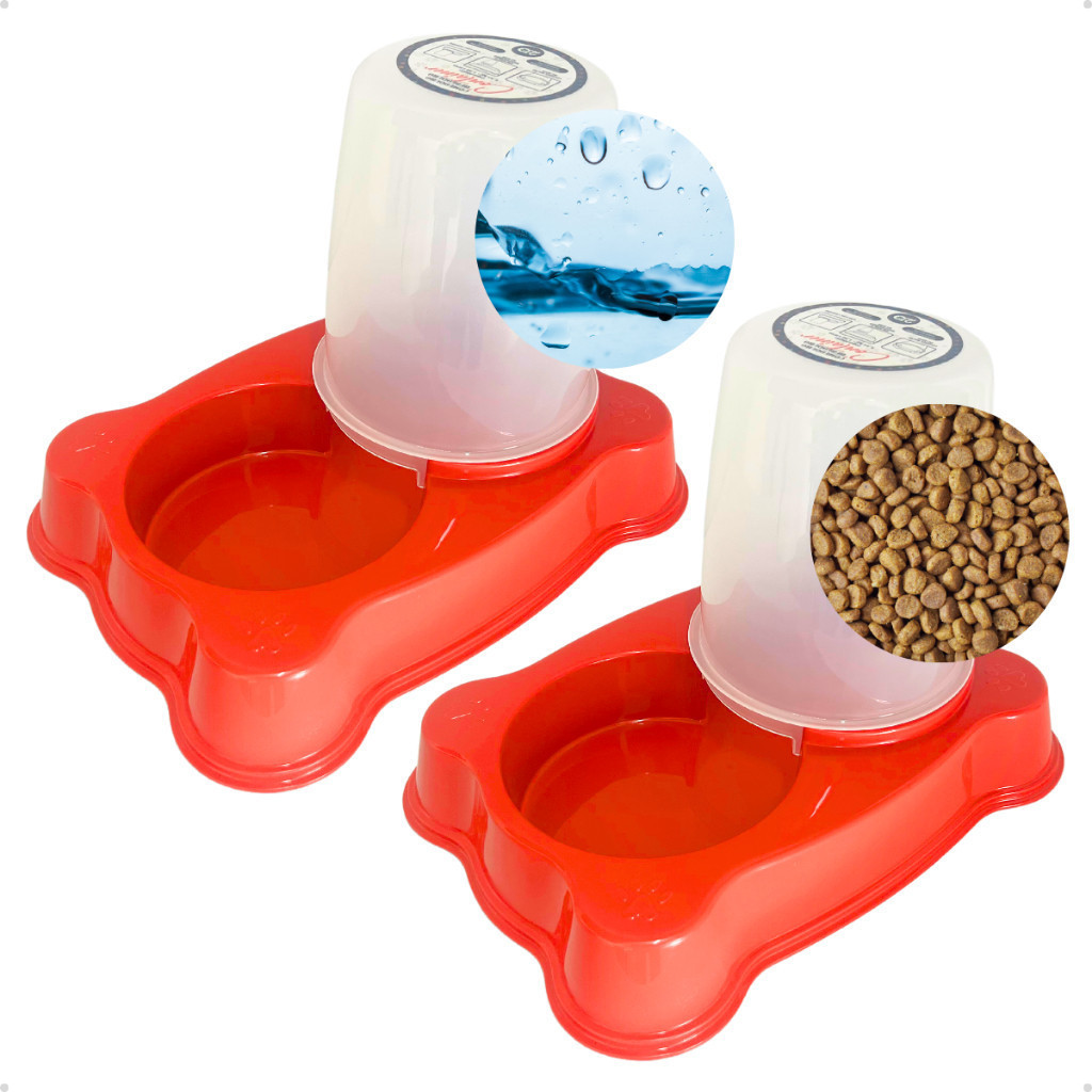 Kit Comedouro/Bebedouro Dupla Função Dispenser Dosador 1,35kg Ração/1,5 Litros Água Cães E...