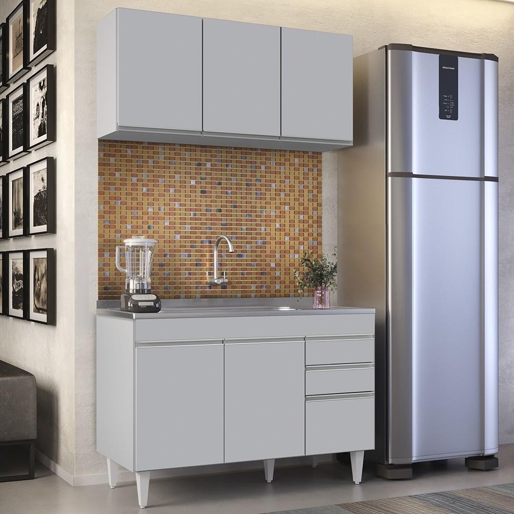 Armário de Cozinha Aéreo Virgínia e Balcão Com Pia 120cm Michigan Cinza Claro - Lumil em Oferta na Shopee