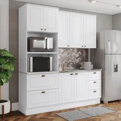 Cozinha Completa Americana 7 Portas 5 Gavetas 100% Mdf Branco - Henn