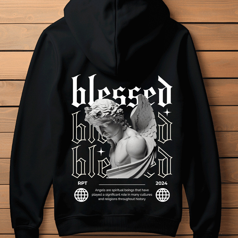 Blusa de Moletom Masculino Respect Blessed Angel Canguru Streetwear Lançamento 2024 Envio Imediato