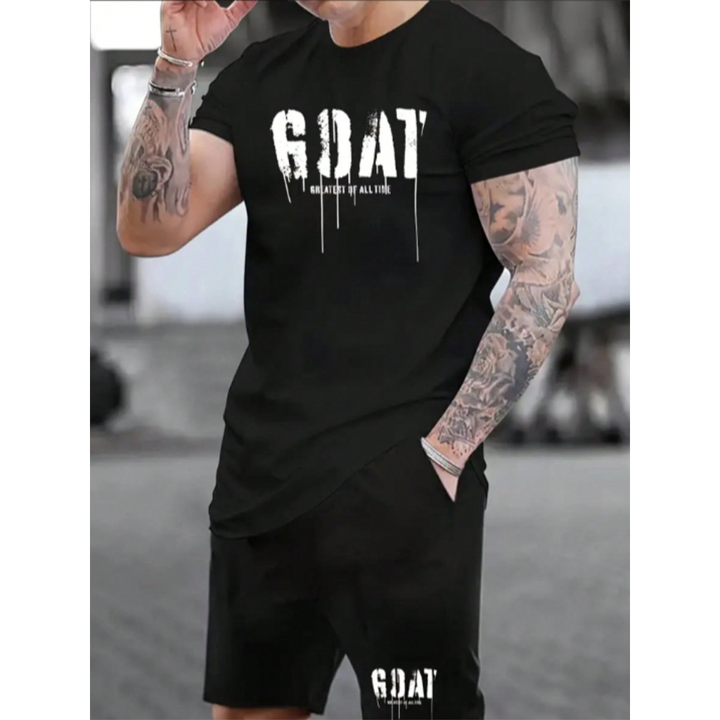 Conjunto Camiseta + Bermuda GOAT Estampado Camisa 100% algodão Bermuda Tactel