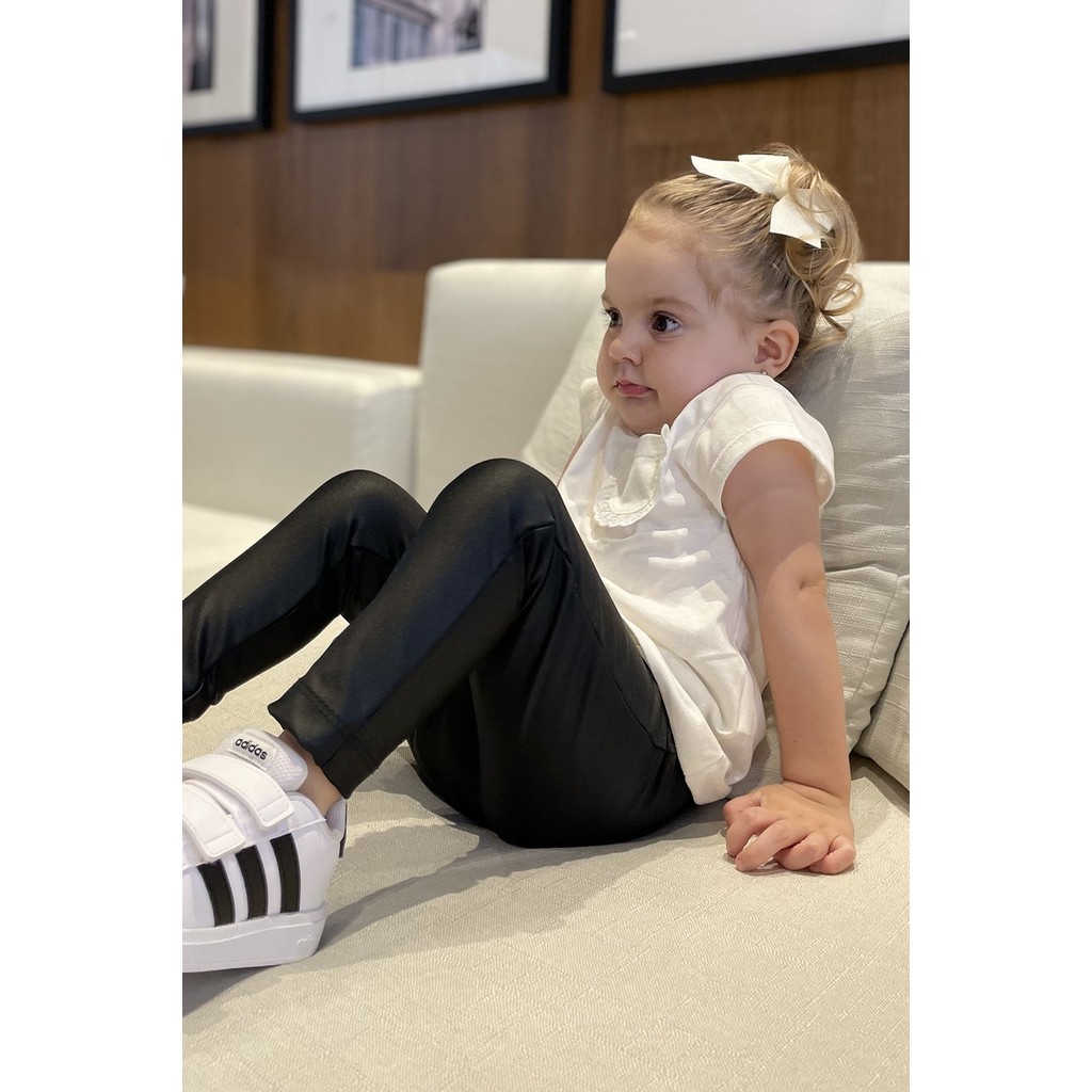 Calça infantil legging cirre brilho preto menina kids