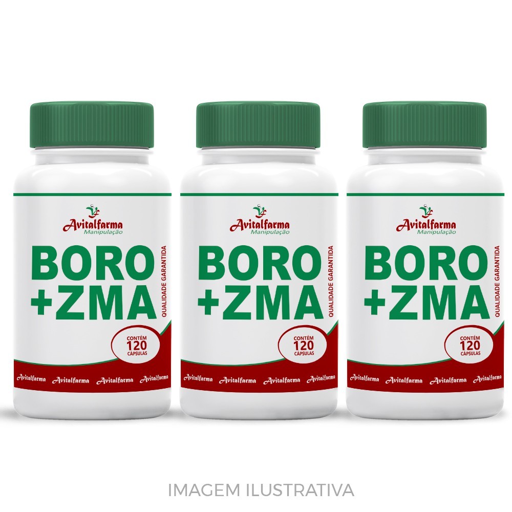 KIT 3 Boro Quelato + ZMA (Zinco - Magnésio - Vitamina B6) 120 Doses