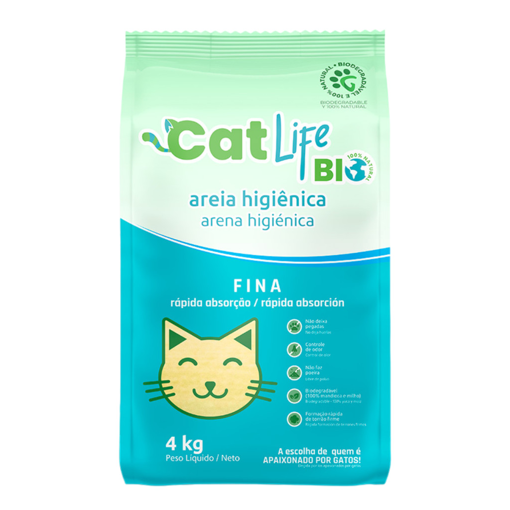 Areia para Gatos Higiênica Biodegradável Cat Life Bio Grãos Finos feita de Milho e Mandioca 4kg em Oferta na Shopee