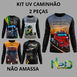 KIT 2 Camisa Camiseta Masculina/Feminina UV Caminhão Scania Volvo Mercedes em Oferta na Shopee