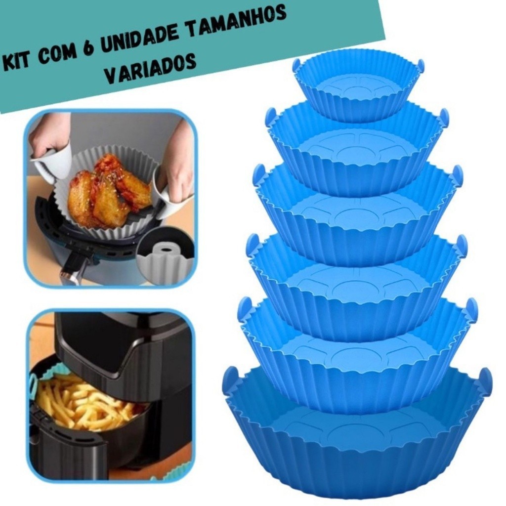 Kit 6 Formas Silicone Air Fryer Antiaderente Reutilizável Fácil Limpeza Tamanhos Variados