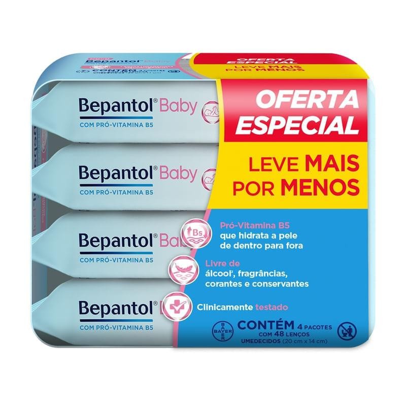Kit Lenços Umedecidos Para Bebês Bepantol Baby 48 Unidades em Oferta na Shopee