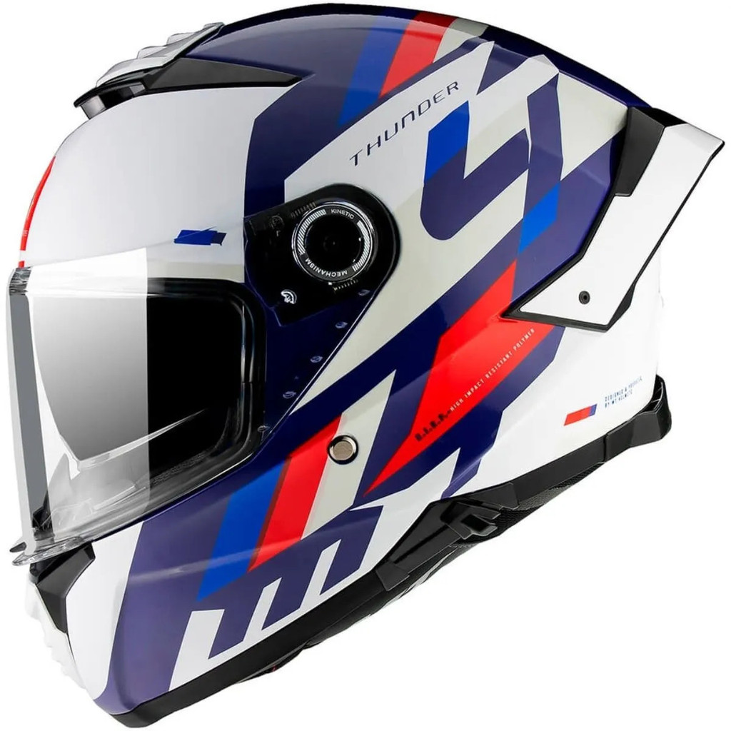 Capacete MT Helmets Thunder 4 Ergo C7 Branco Azul Com Visor Óculos Interno SV