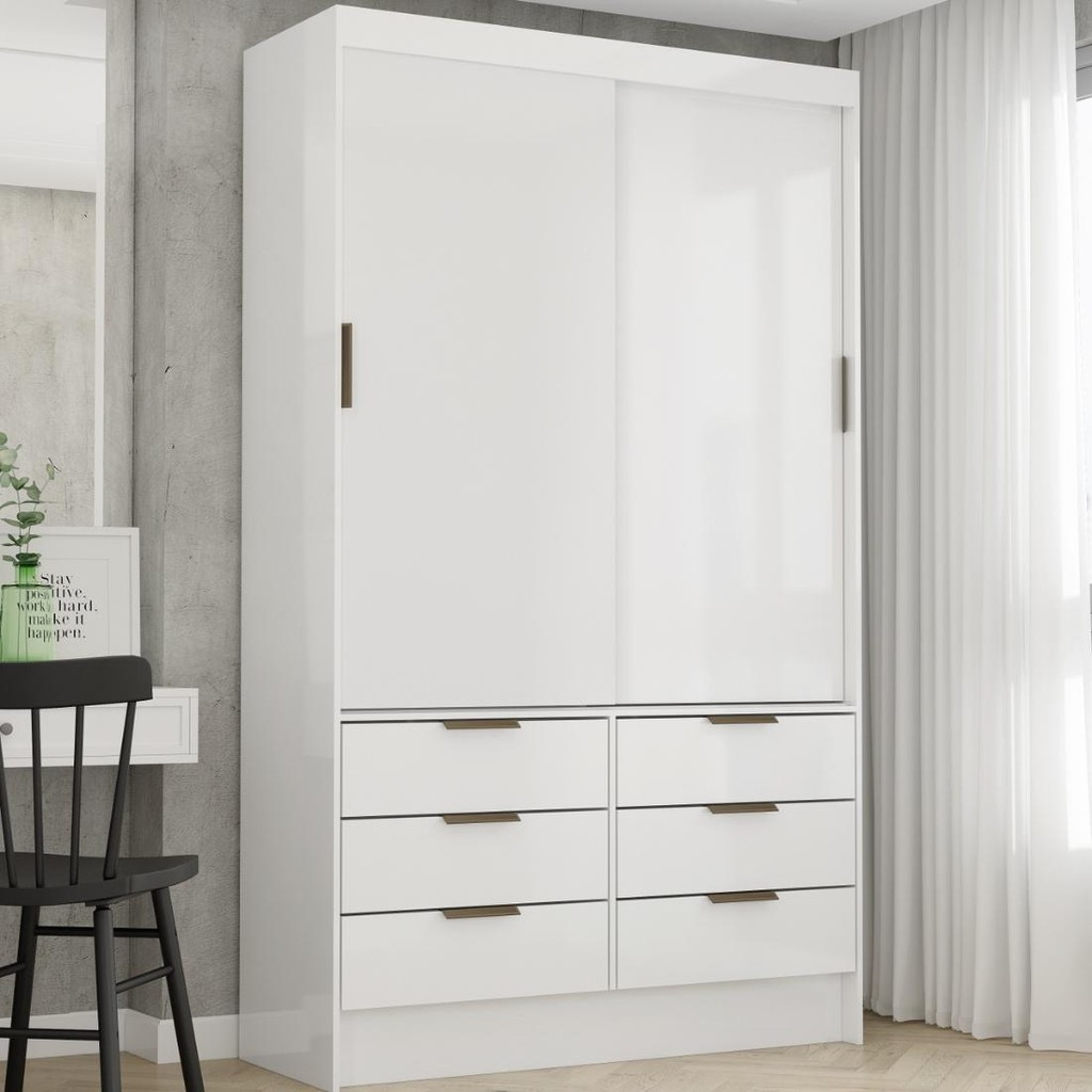 Guarda Roupa Solteiro 2 Portas de Correr 6 Gavetas Sevilha - Home & Living