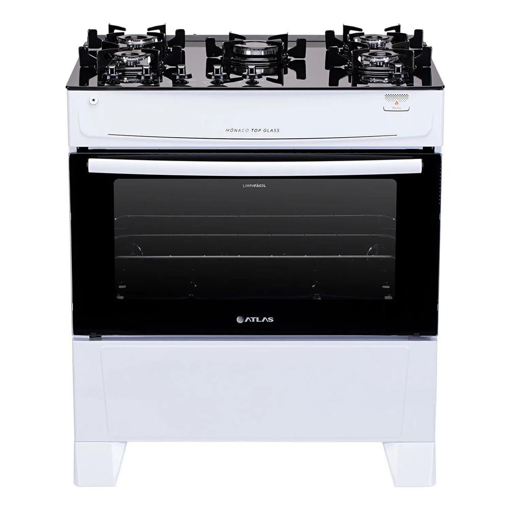 Fogão Atlas 5 Bocas com Mesa de Vidro Mônaco Top Glass Branco - Bivolt em Oferta na Shopee