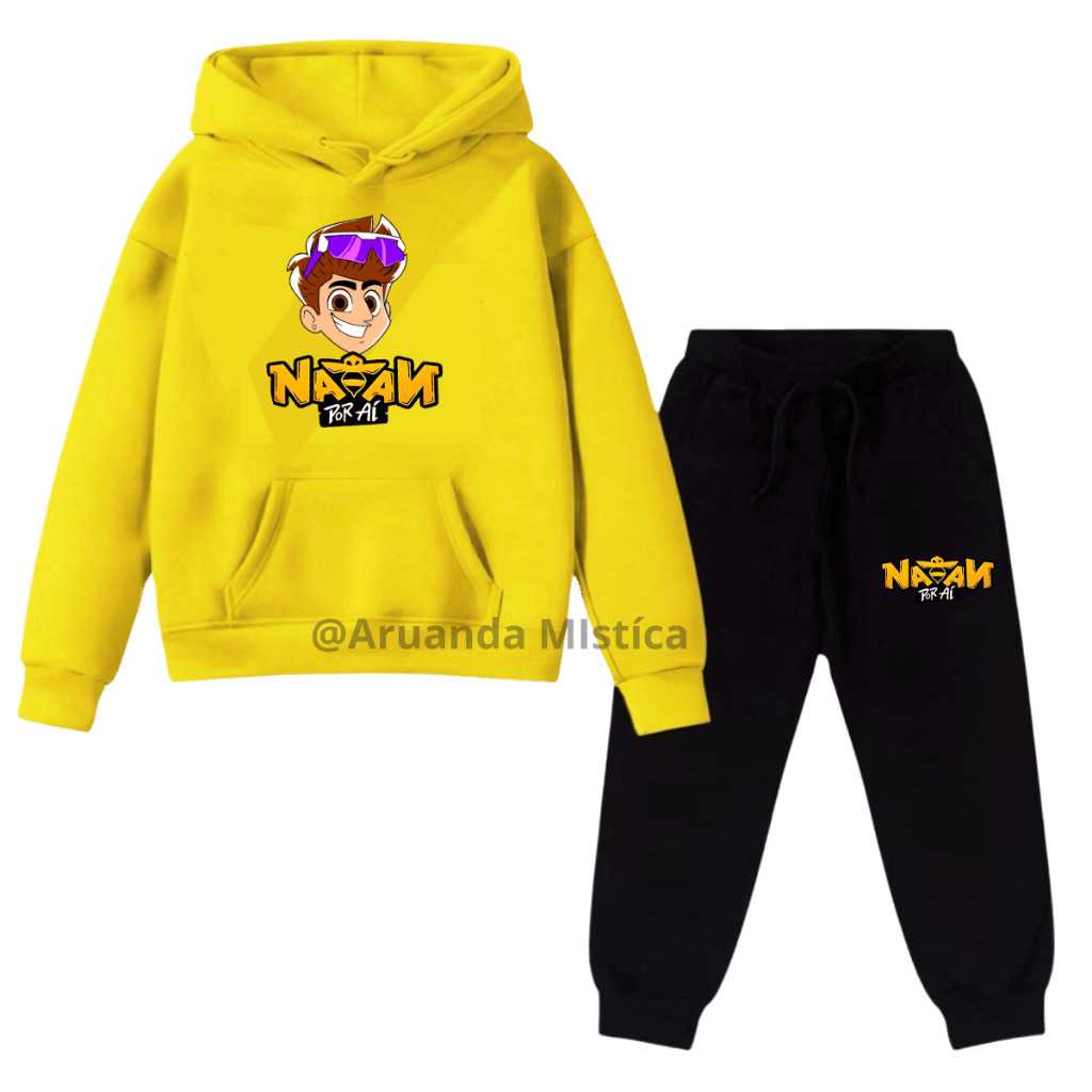 Conjunto Moletom Natan Por Ai Infantil Youtuber Influencer Skate Unissex