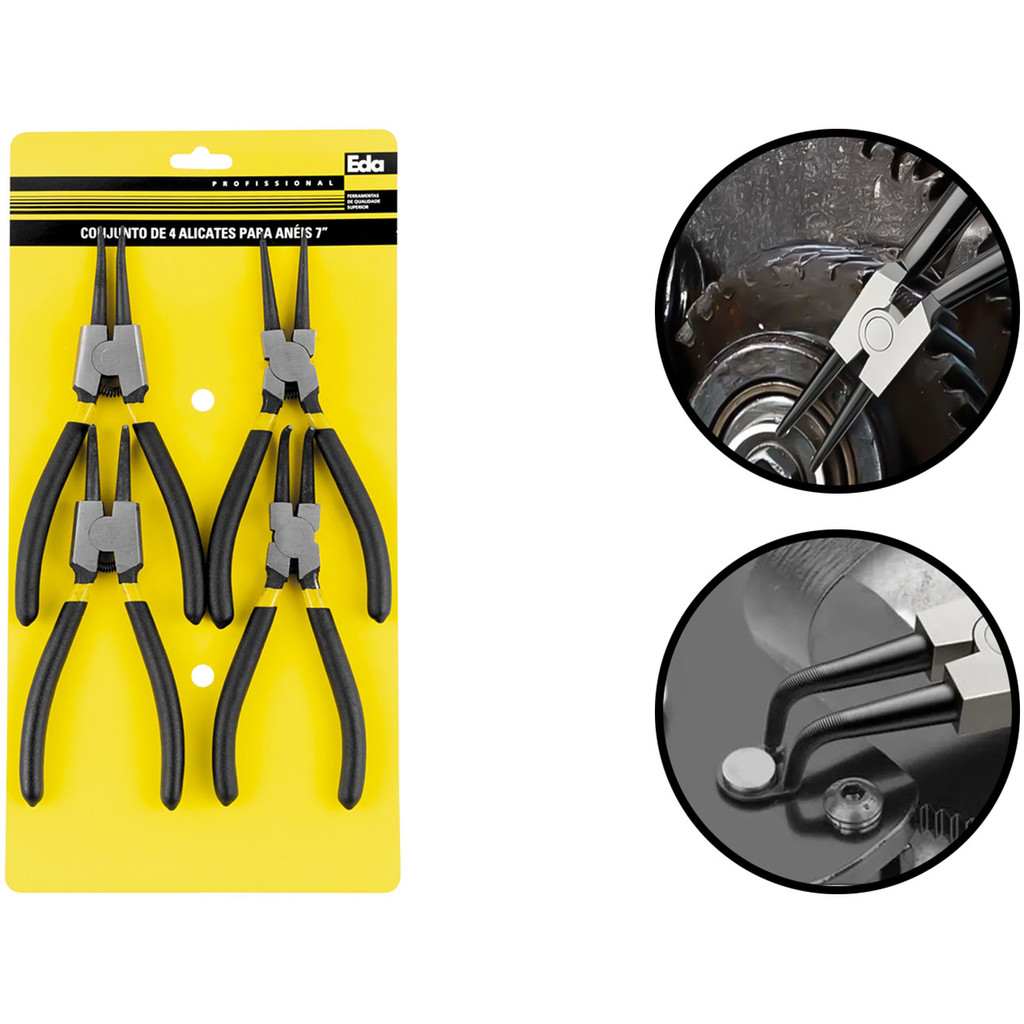 Conjunto Alicates Aço Para Trava Anel Interno Externo Bico Reto Curvo Cabo Emborrachado 4 Peças em Oferta na Shopee