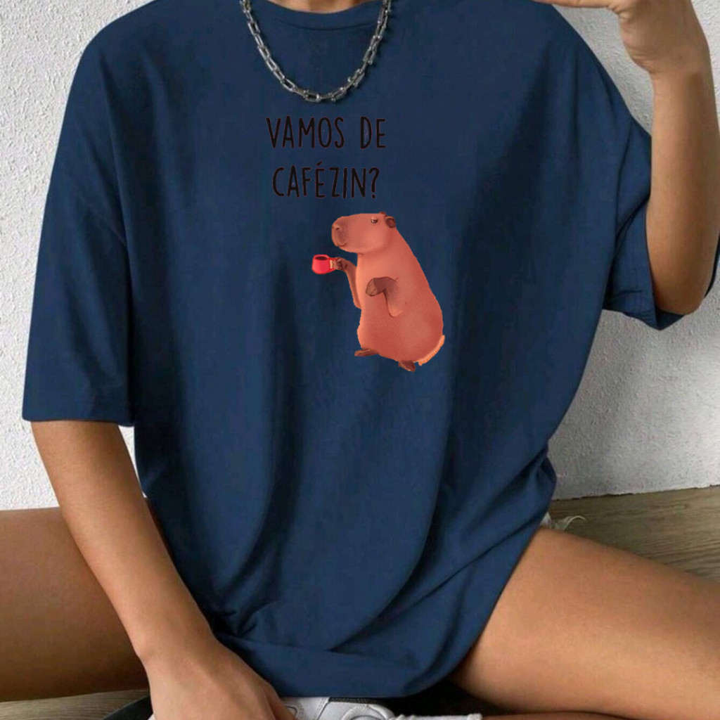 Camiseta Feminina  Lançamento Cafezin Capivara  Estilosa Confortável Algodão Premium Envio Imediato.
