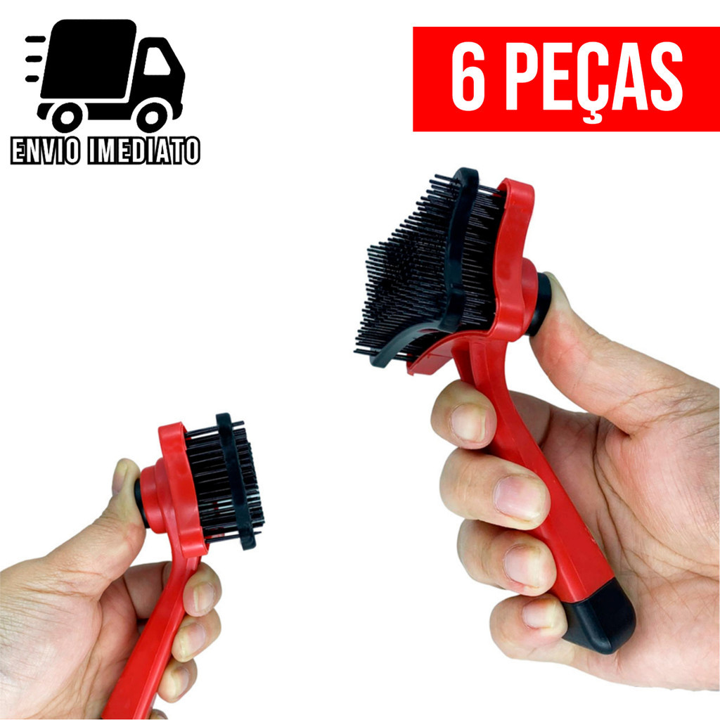 Kit 6 Rasqueadeira Escova Para Pets Tira Pelos de Cachorros e Gatos com Botão Removedor Autolimpante