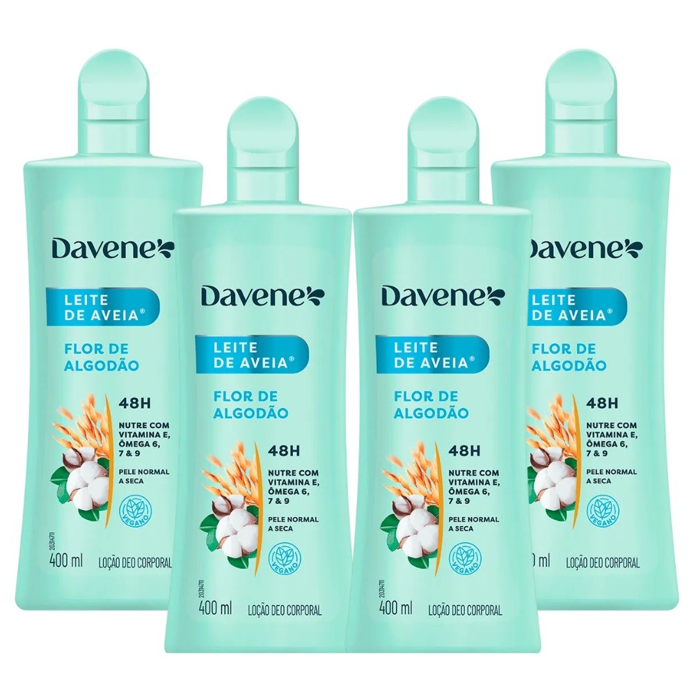 4 Hidratante Corporal Leite Aveia  Flor Algodão 400ml Davene