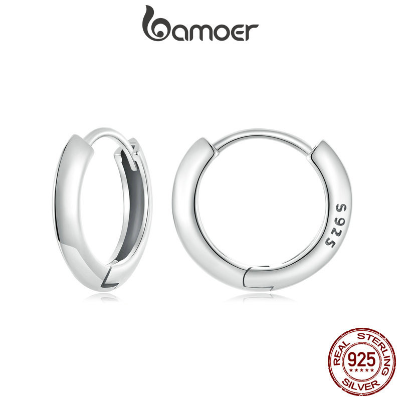 Brincos Bamoer 925 Sterling Sliver Hoop Clássico Prata Esterlina Ocasião Diária Jóias Presentes Para Mulheres - Fashion Accessories