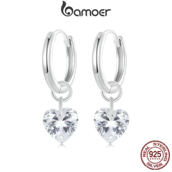 Brincos Bamoer 925 Sterling Sliver Hoop Desenho Do Coração Ocasião Diária Bonita Jóias Presentes Para Meninas Femininas