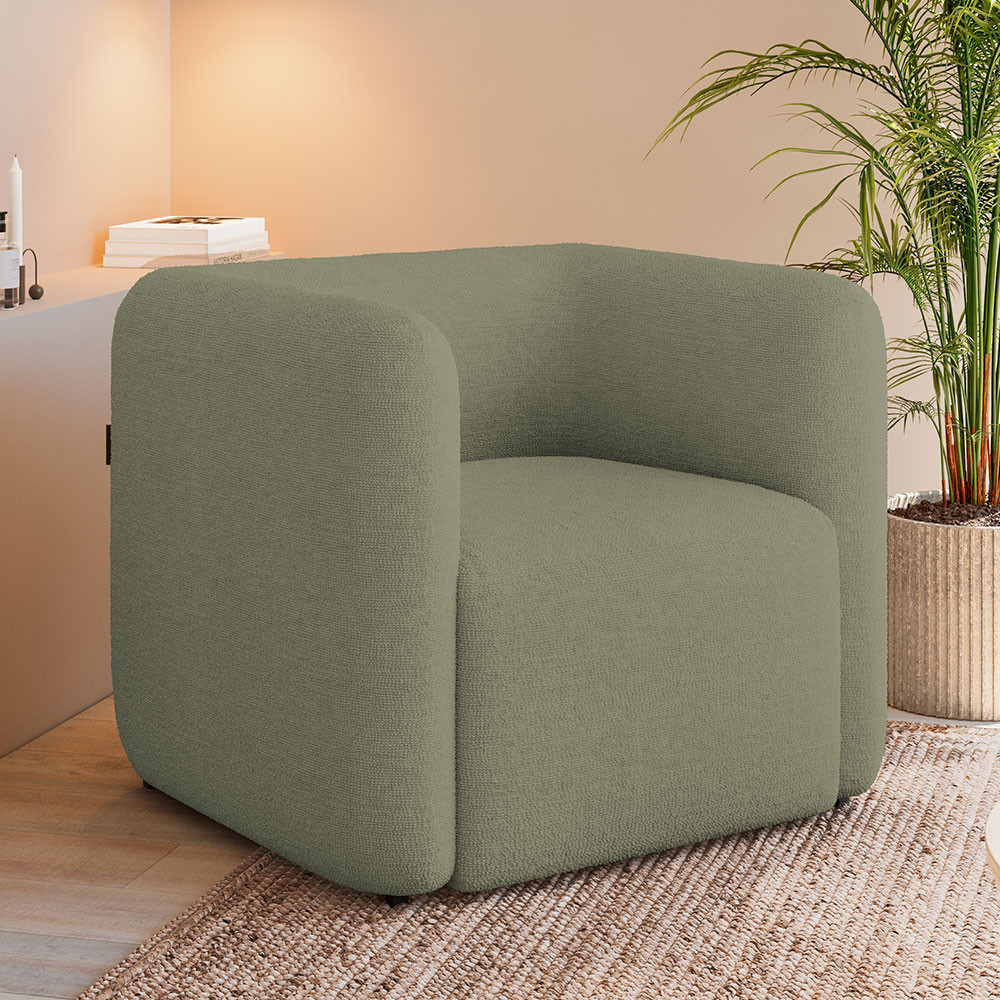 Poltrona Decorativa Para Sala de Estar Fixa Living Peônia K01 Bouclê Verde - Lyam Decor em Oferta na Shopee