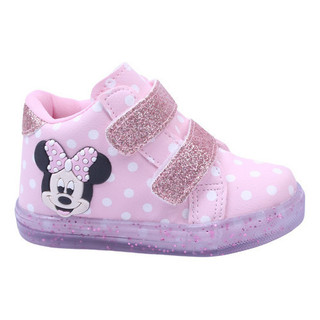 Tênis Infantil Feminino Minnie Cano Alto Solado Glitter Rosa
