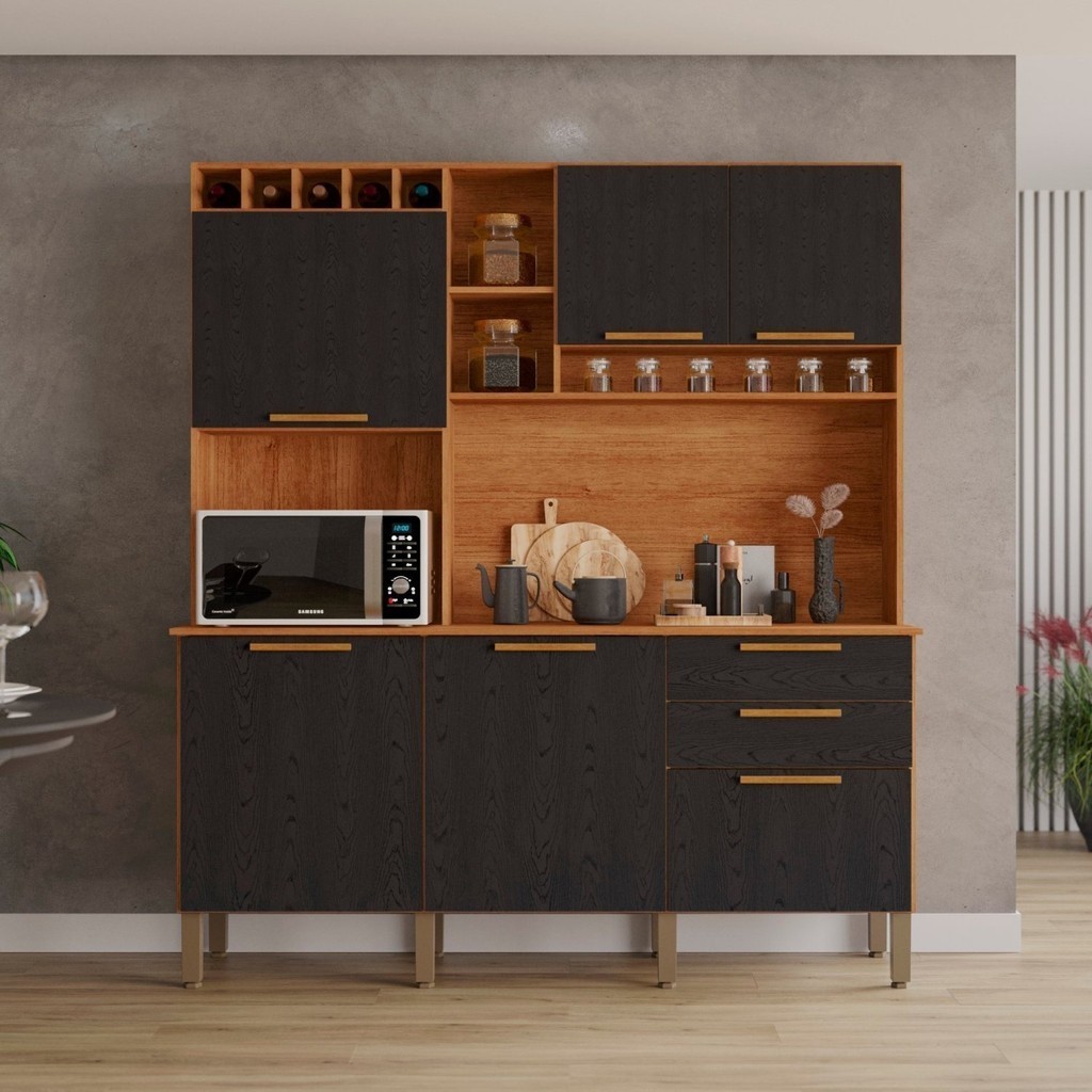 Armário de Cozinha 6 Portas 2 Gavetas New Topázio Cinamomo/Preto - Home & Living