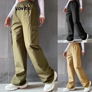 Lovito Calças Elegantes Com Bolso Liso Para Mulheres LNL50238