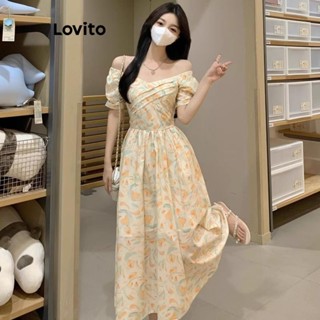 Lovito Vestido casual Ditsy floral franzido para mulheres LNE55141