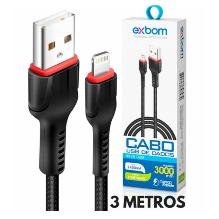 CABO LIGHTNING 2.4A CARREGAMENTO RÁPIDO 3M CBX-U2C13M3IP em Oferta na Shopee