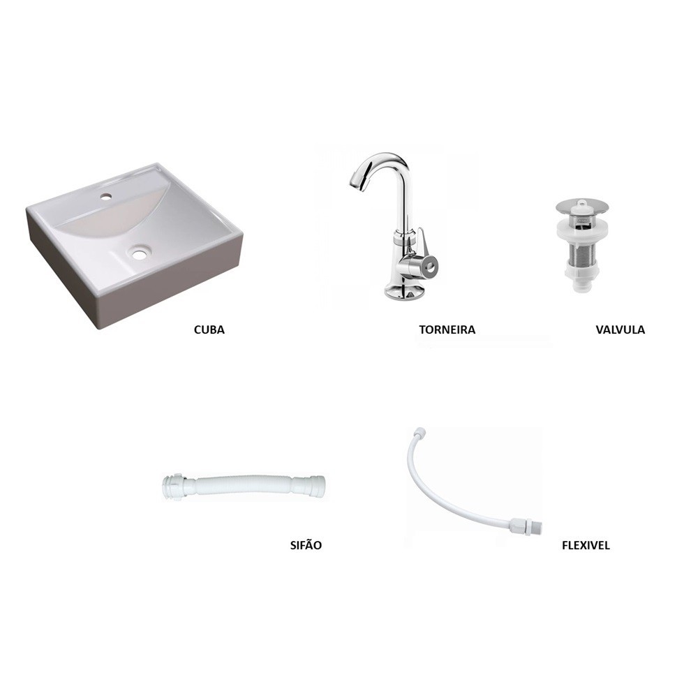 Kit completo gabinete de banheiro Cuba Q39, Torneira, Sifao
