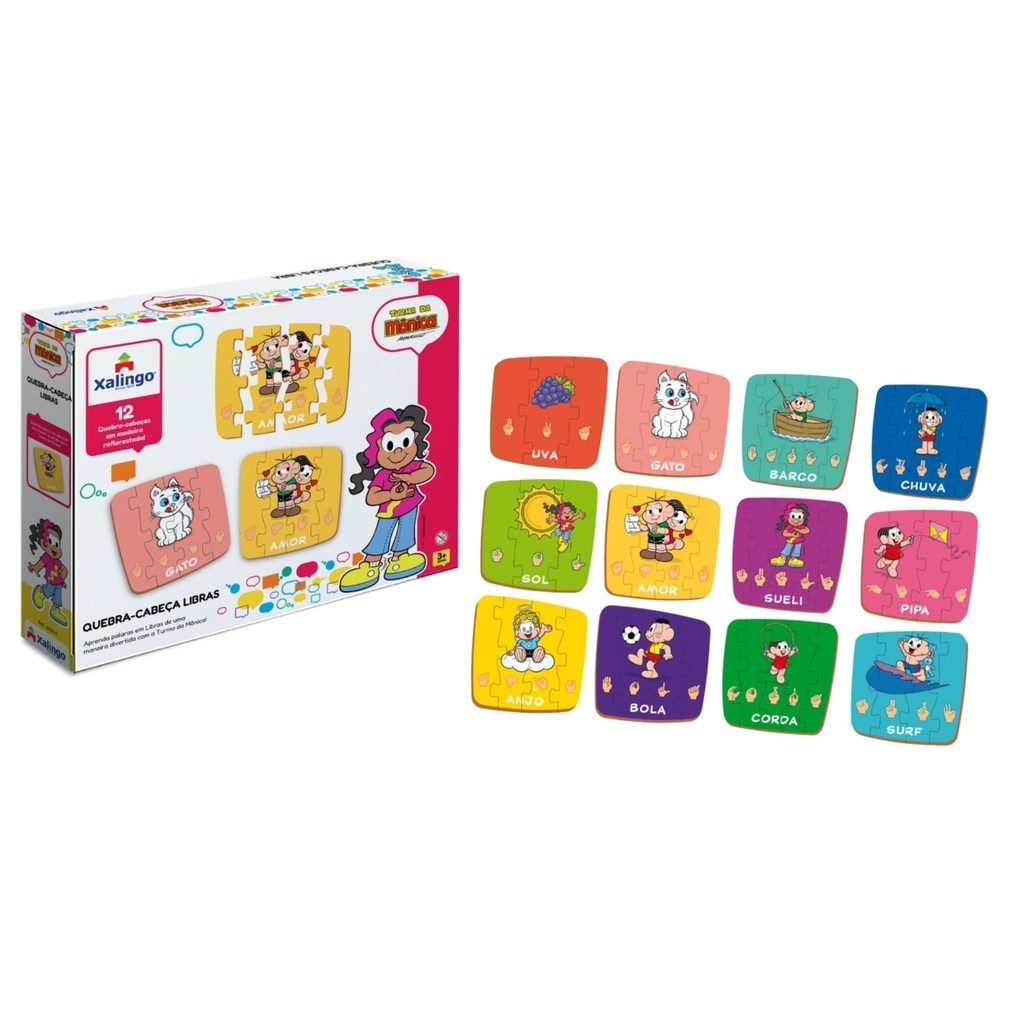 Brinquedo Quebra-Cabeça Didático da Turma da Monica - Aprendendo Libras - 50 peças - Xalingo 12910 em Oferta na Shopee