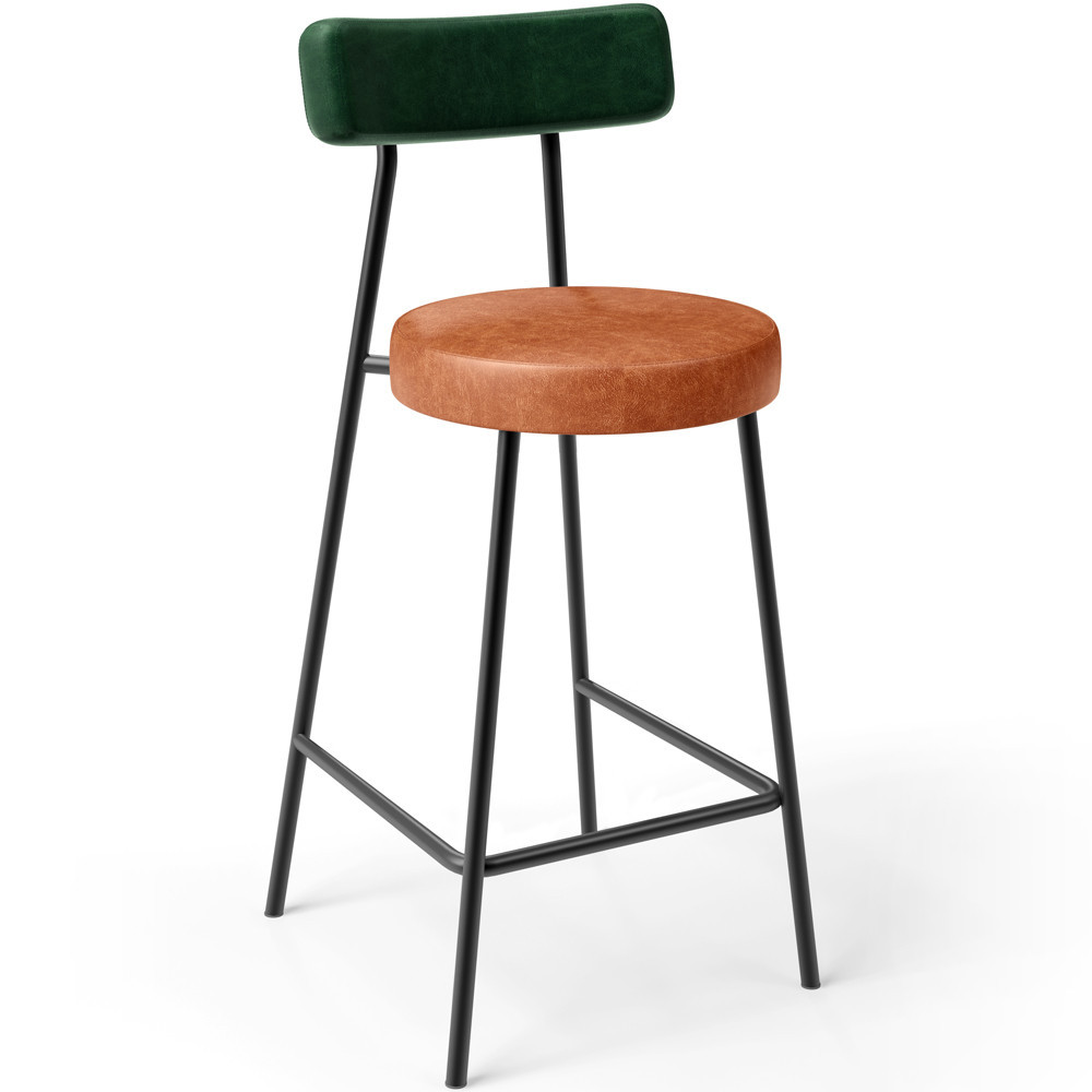 Banqueta Baixa Cozinha Sala Jantar Bancada Milão L02 Couríssimo Verde Musgo Camel - Lyam Decor