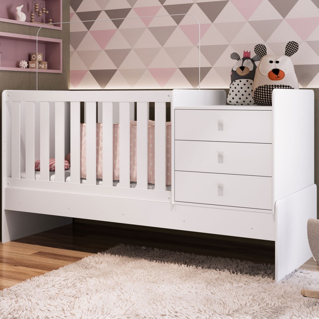 Berço Cama com Cômoda Bb680 Branco - Completa Móveis - Mom & Baby