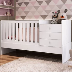 Berço Cama com Cômoda Bb680 Branco - Completa Móveis