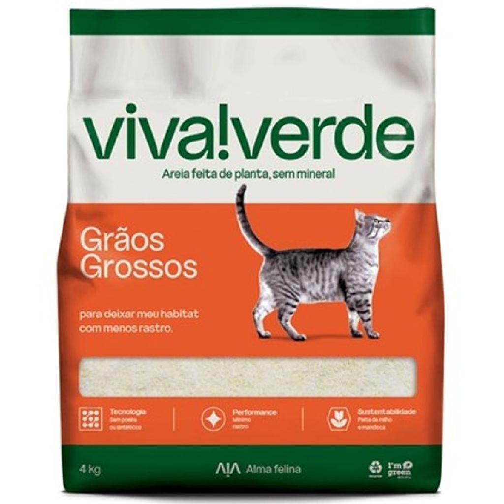 Areia Higiênica Biodegradável Viva Verde para Gatos Grãos Grossos - 4kg em Oferta na Shopee