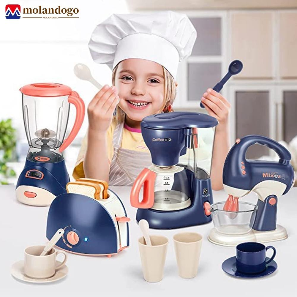 MOLANDOGO Mini Eletrodomésticos Brinquedos De Cozinha , Jogo De Fingir Com Misturador De Cafeteira E Torradeira Para Crianças Meninas Presentes F6H4