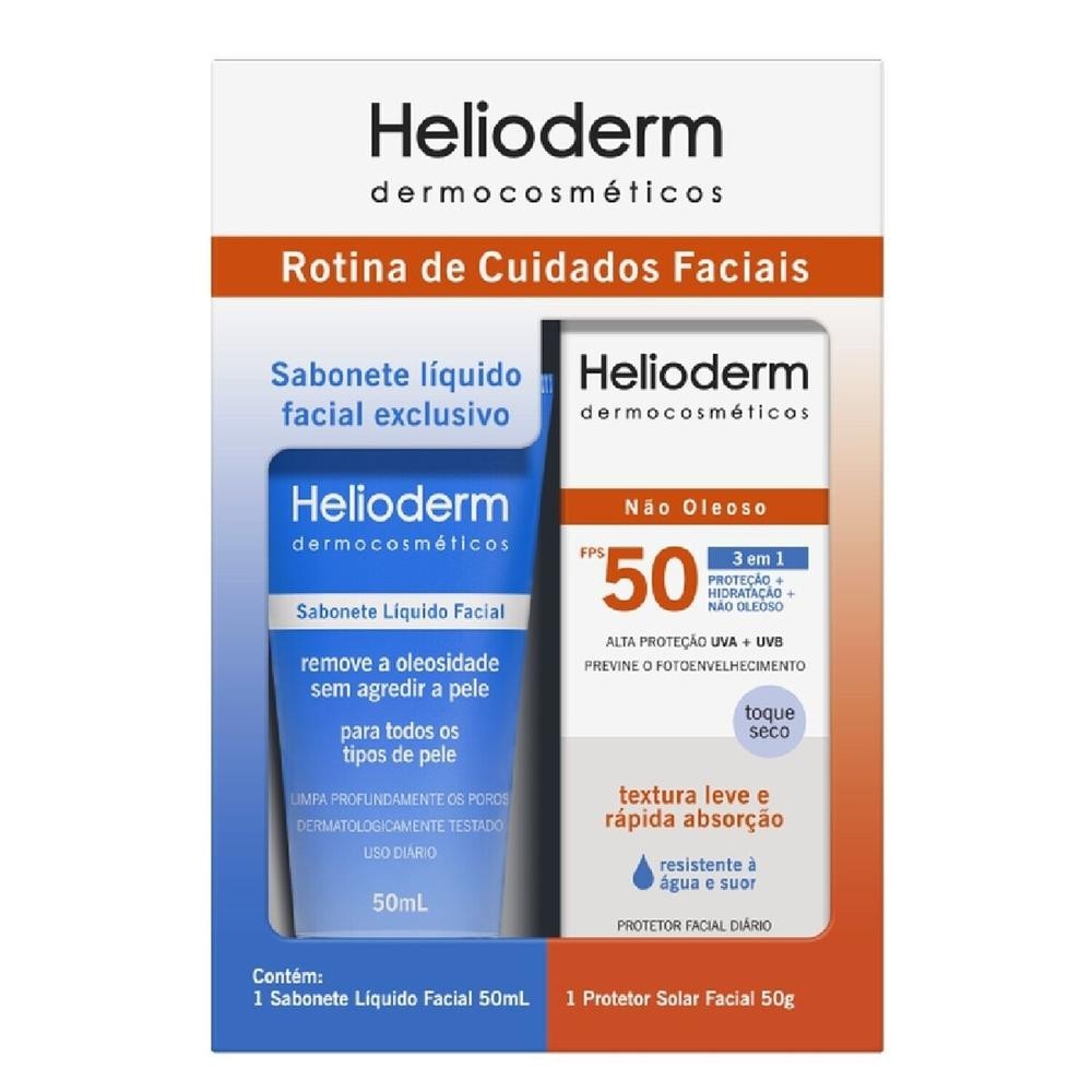Kit Sabonete Liquido Facial Helioderm 50ml + Protetor Solar Facial FPS50 50g em Oferta na Shopee