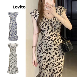 Lovito Vestido Elegante Com Babados Florais Ditsy Para Mulheres LNE43345(Multicolorido)