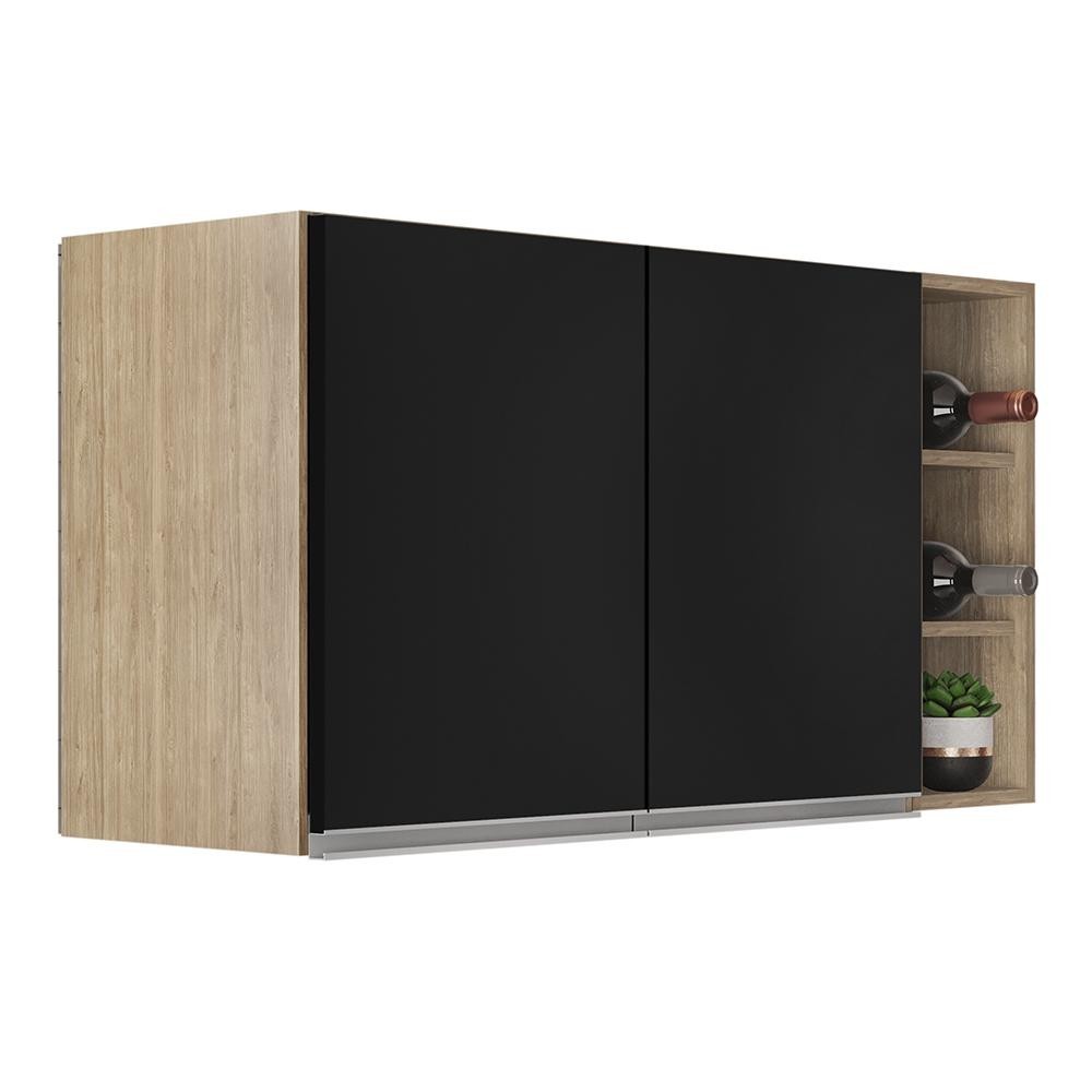 Armário de Cozinha Aéreo Califórnia 80cm e Nicho Garrafeiro 20cm Riad Castanho/Preto - Lumil em Oferta na Shopee