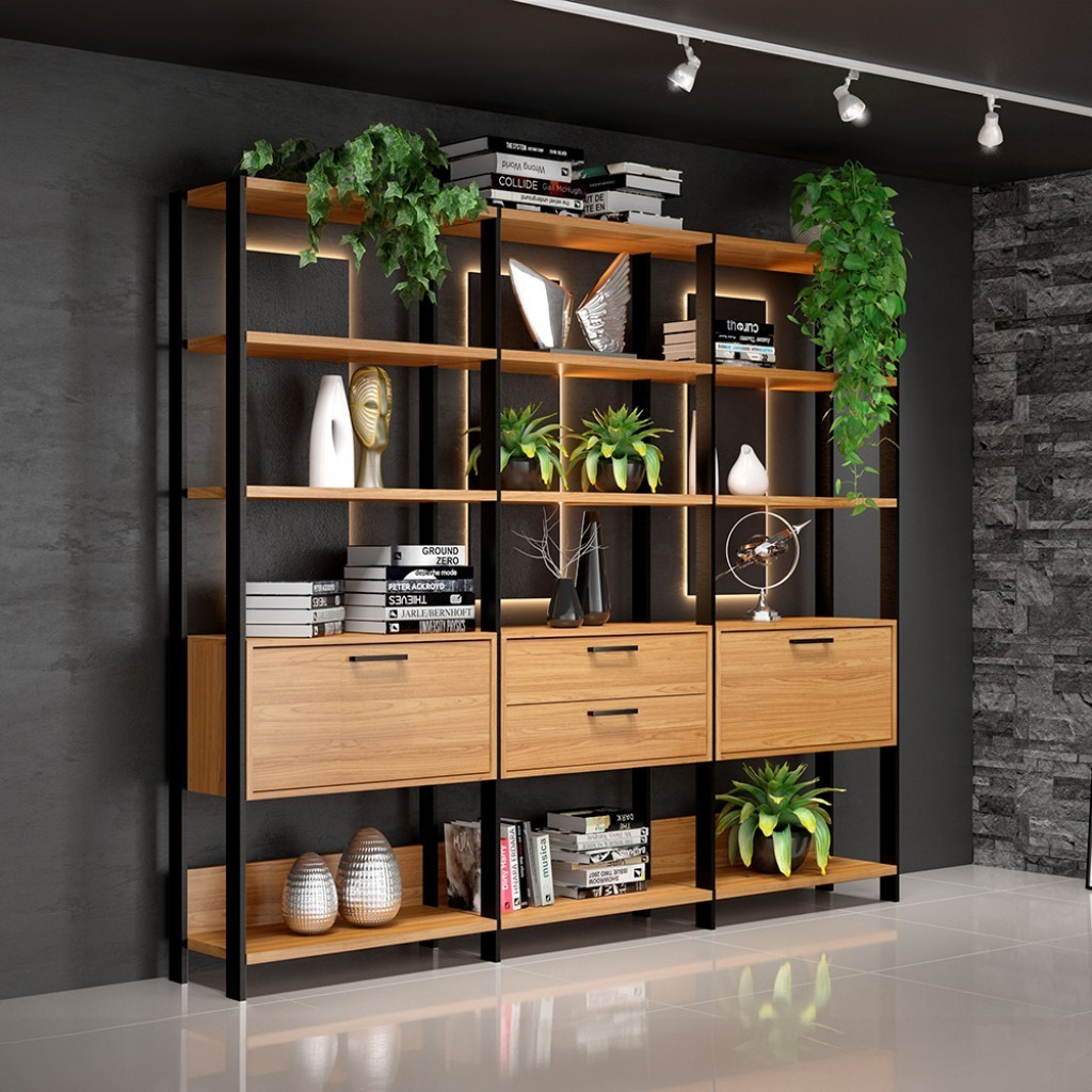 Estante para Livros 2 Portas 2 Gavetas Industrial em Oferta na Shopee