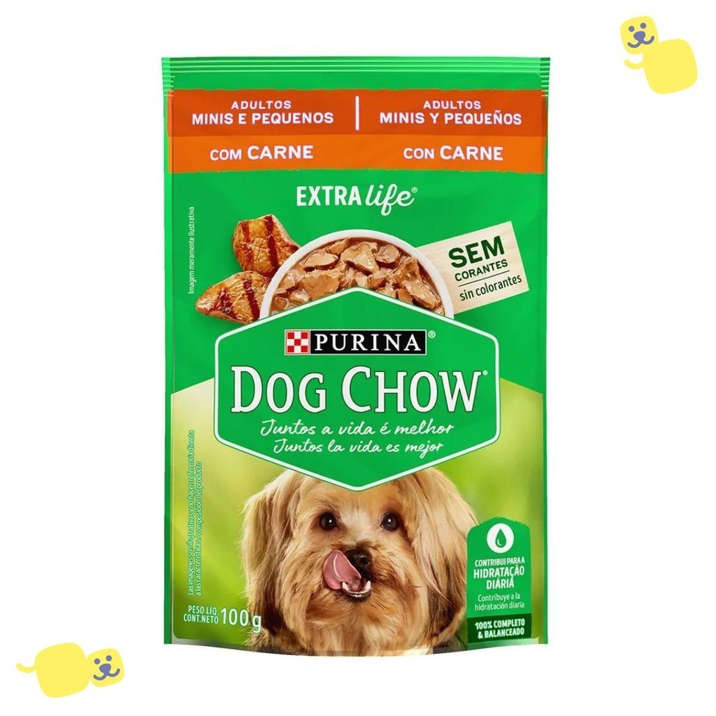 15 Sachês Alimento Úmido Dog Chow Adulto Mini Peq Carne 100g