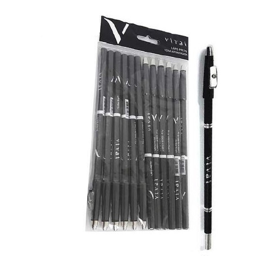 Kit 12 Lápis Vivai Olho Preto Apontador 2034.1.3 Revenda Atacado Macio