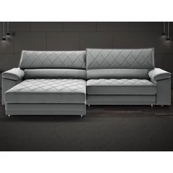 Sofá de Duplo Molejo com Carregador USB, Retrátil e Reclinável Valencia 2,10m Veludocristal Cinza- NETSOFAS